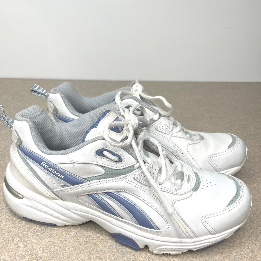 Reebok White Blue Leather Lace Up Sz 8.5